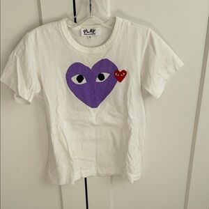 Comme des Garcons White Tee with Purple Heart and Red Detail